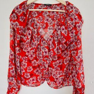Vici - Red Floral Ruffle Top - Size Small